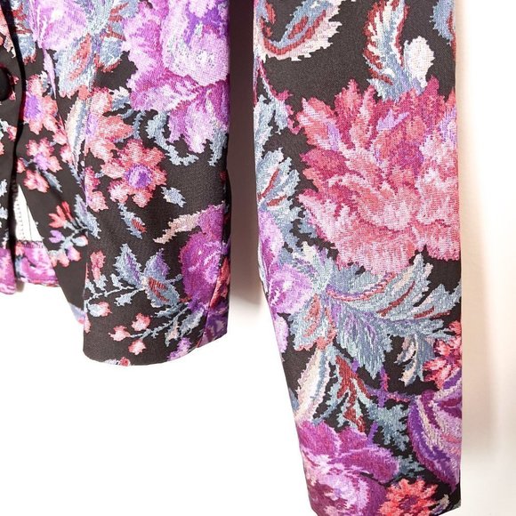 Vintage Purple and Black Floral Structured 80s Blazer Jacket - Picture 3 of 9